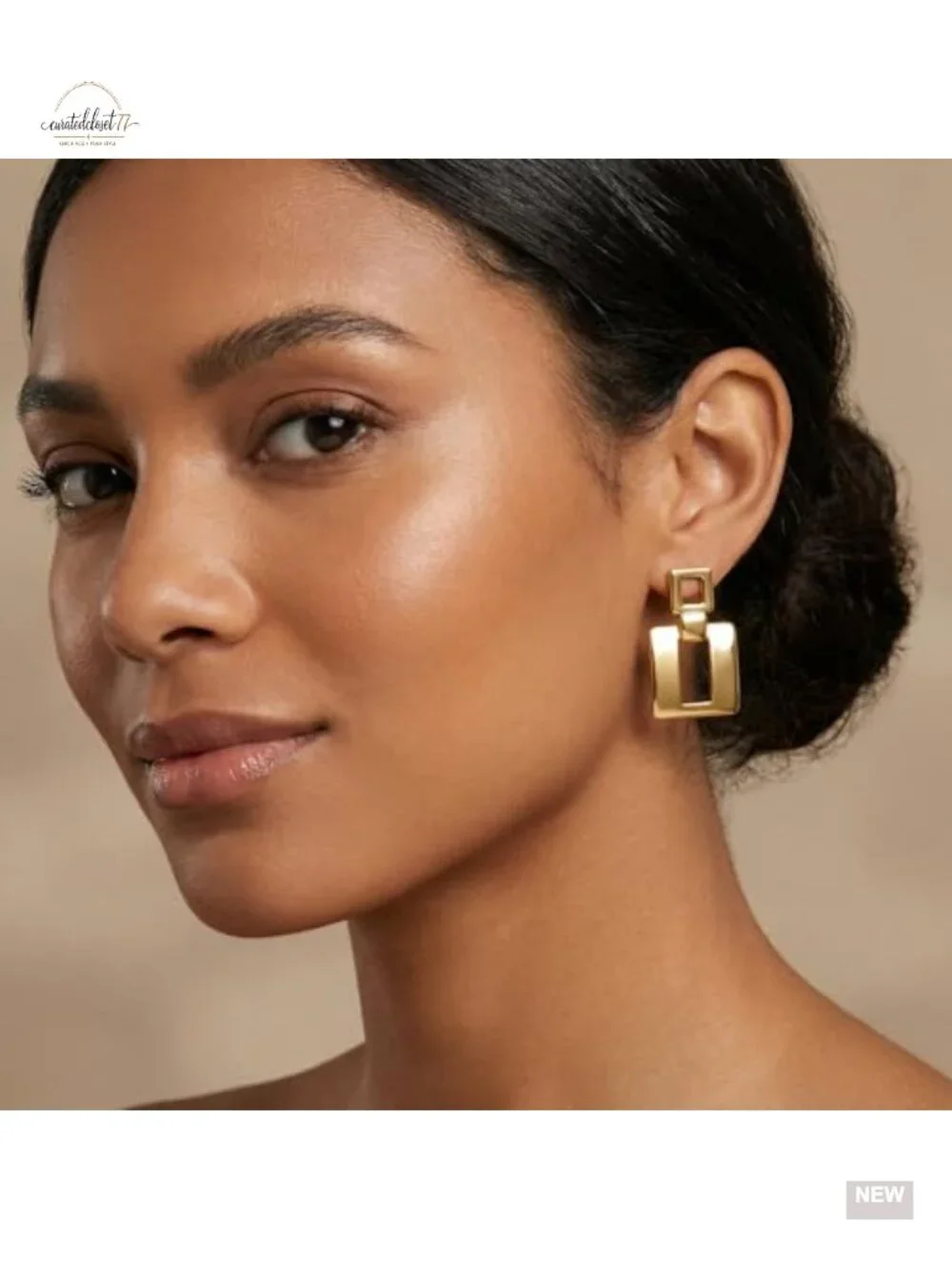 Geometric Square Dangle Earrings Hypoallergenic Brass